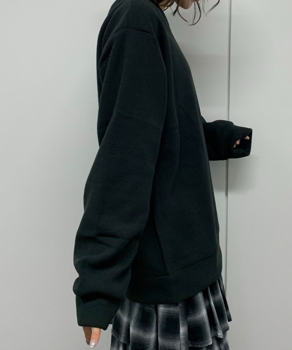 WEGO 【ユニセックス着用ITEM】ワッフルフリースOP刺繍クルートレーナー 