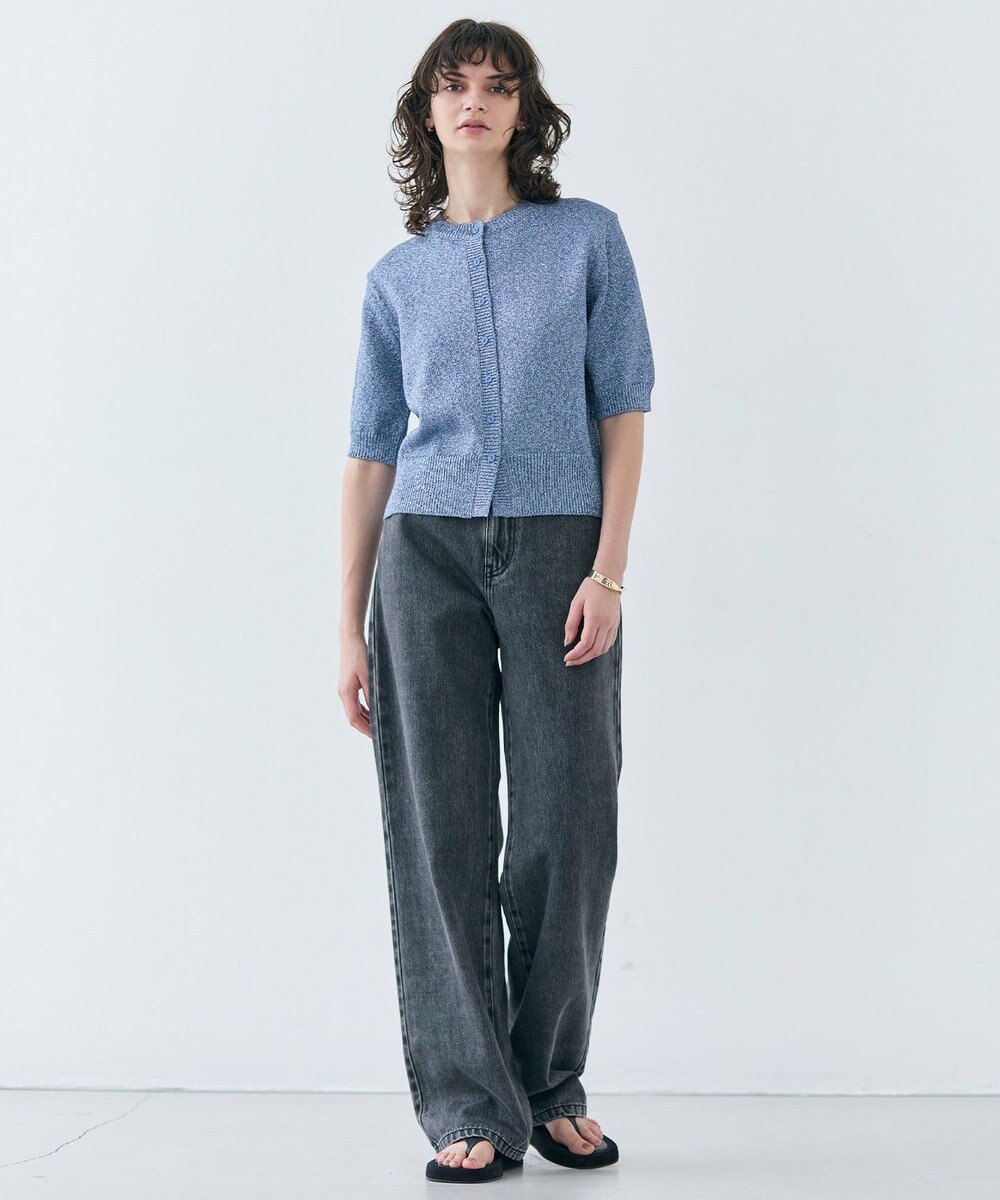 BEIGE， 【洗える】VANDA / ラメ入りクルーネック半袖カーディガン 