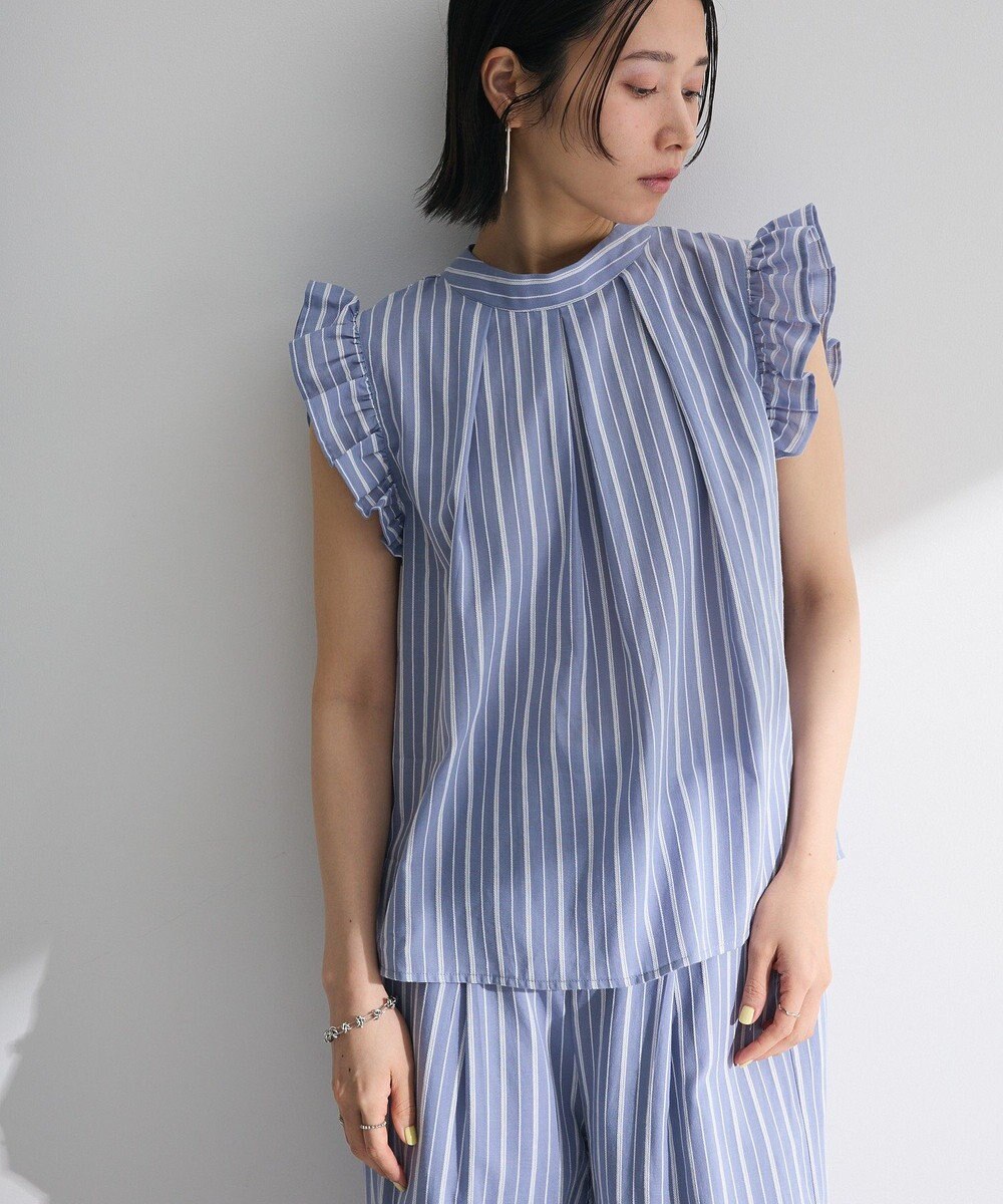 Green Parks ・ＥＬＥＮＣＡＲＥ　ＤＵＥ　ストライプフリルブラウス 