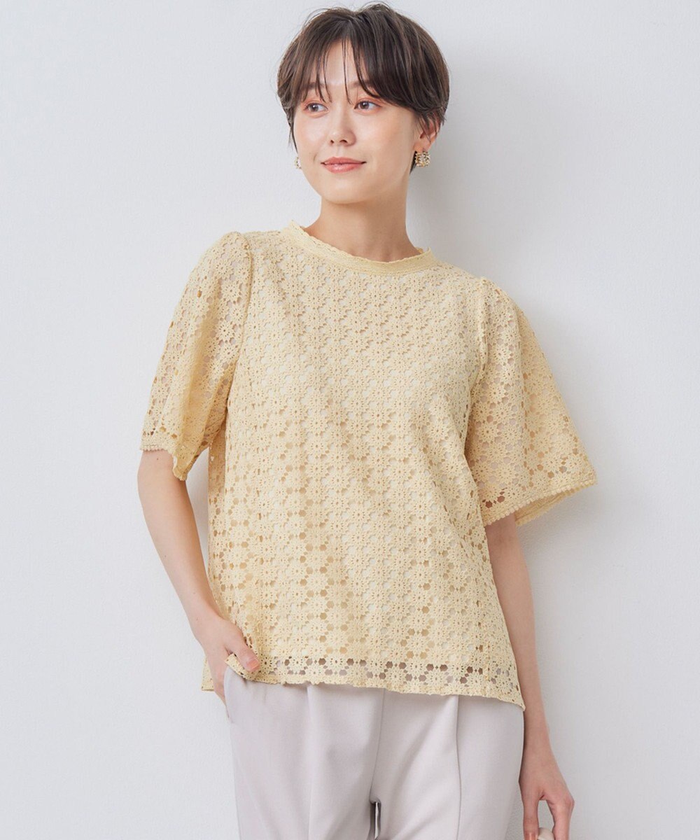 組曲 L フラワーレース半袖ブラウス 
