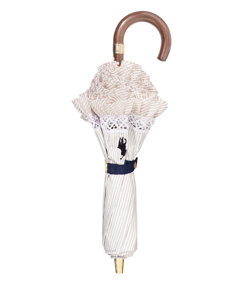 MOONBAT 【遮光/晴雨兼用日傘】POLO RALPH LAUREN（ポロラルフローレン）折りたたみ日傘 ストライプフリル 遮熱 遮光 UV 