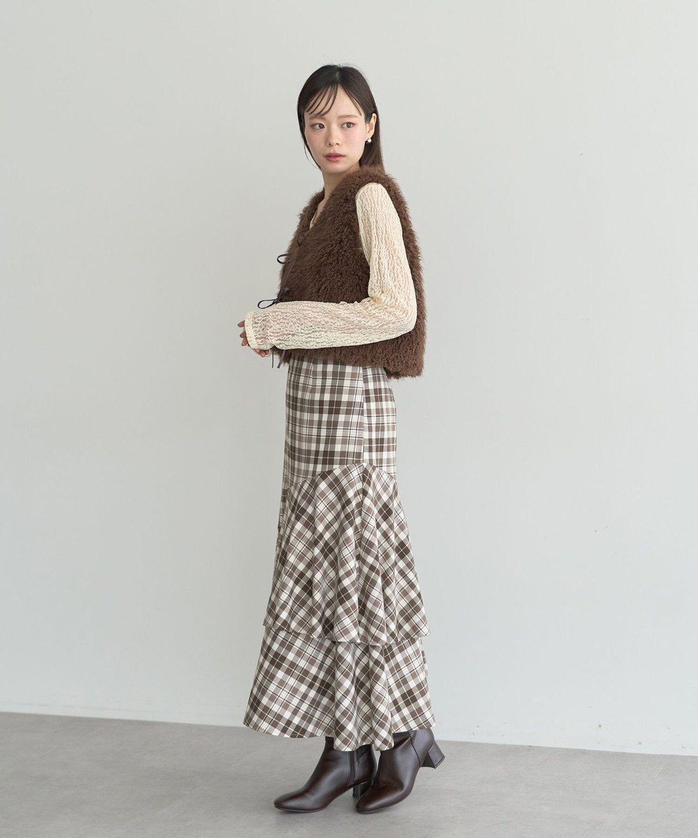 earth music&ecology フェイクファーショートジレ 