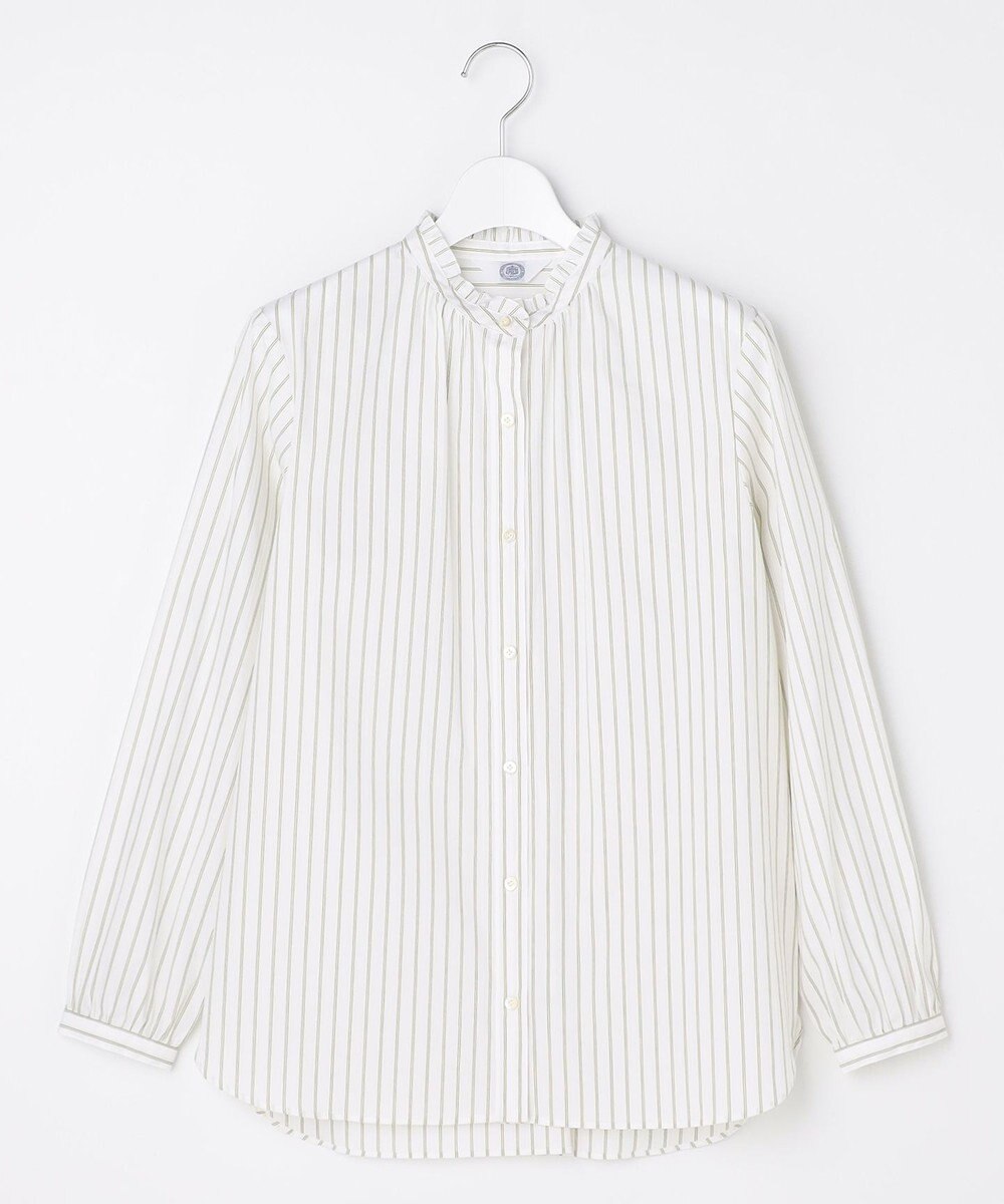 J.PRESS LADIES S BEZコットンナイロン ストライプ フリル襟 ブラウス 