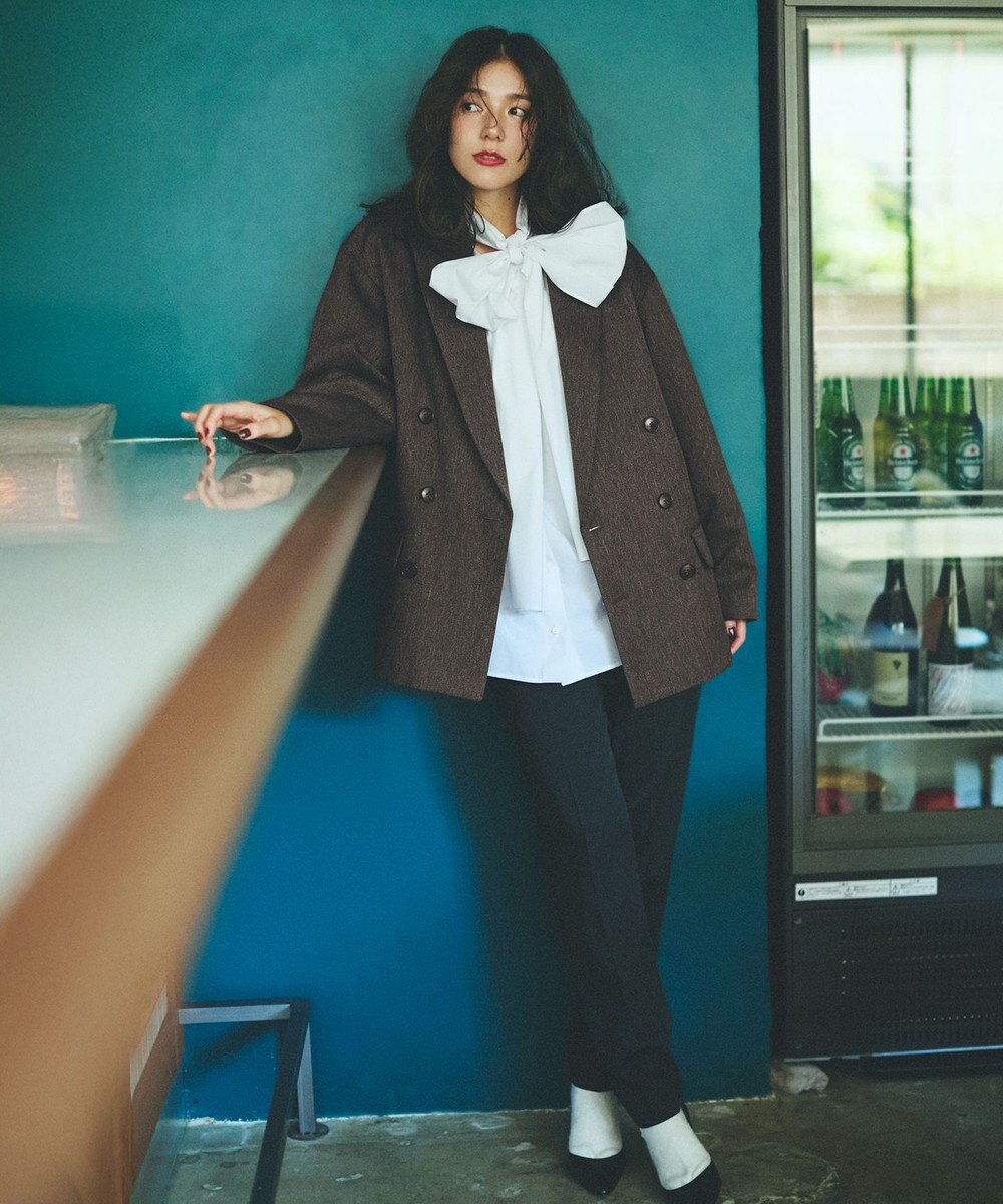 #Newans 【シワになりにくい/洗濯機可能/袖ゴム】ビッグリボンブラウス 