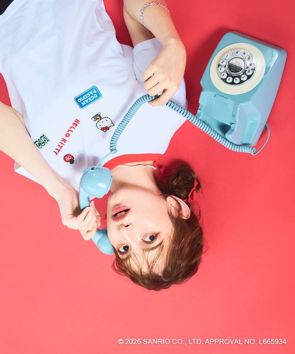 OP／FILA 【Ocean Pacific×ハローキティ】ワッペンリンガーチビTシャツ 