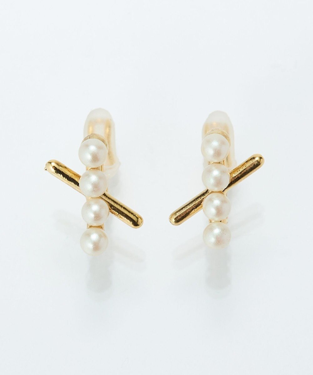 Phoebe 【痛くないシリーズ/金属アレルギー対応】パールクロスライトフィットイヤリング　ゴールド 