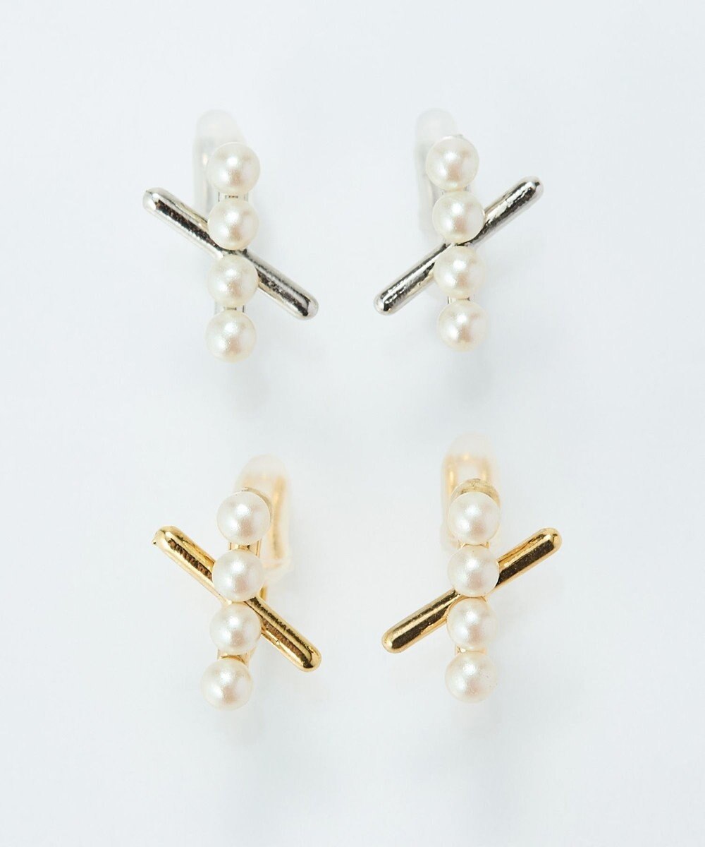 Phoebe 【痛くないシリーズ/金属アレルギー対応】パールクロスライトフィットイヤリング　ゴールド 