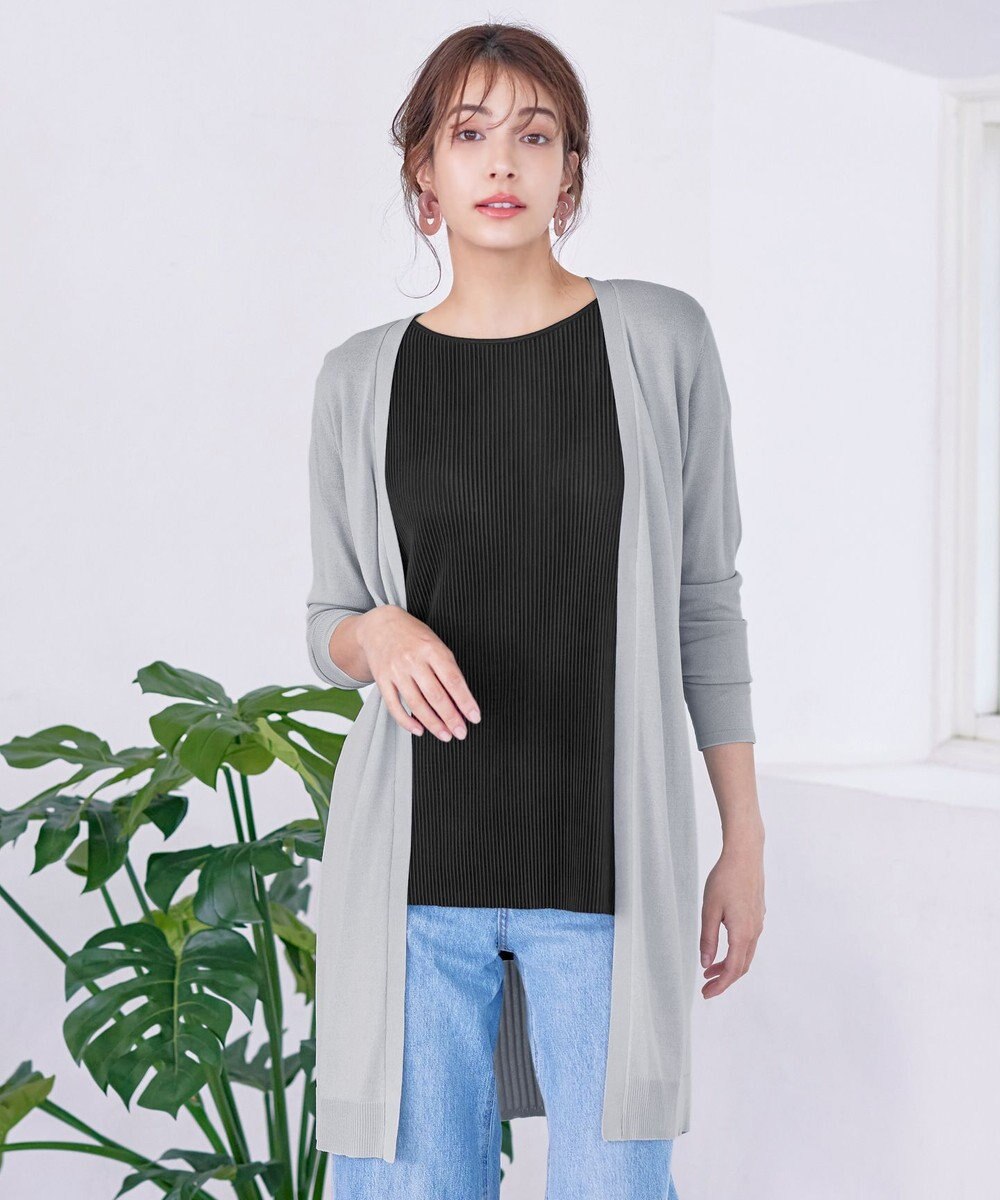 Tiaclasse 【洗える】バックリブプリーツ編みロングカーディガン 