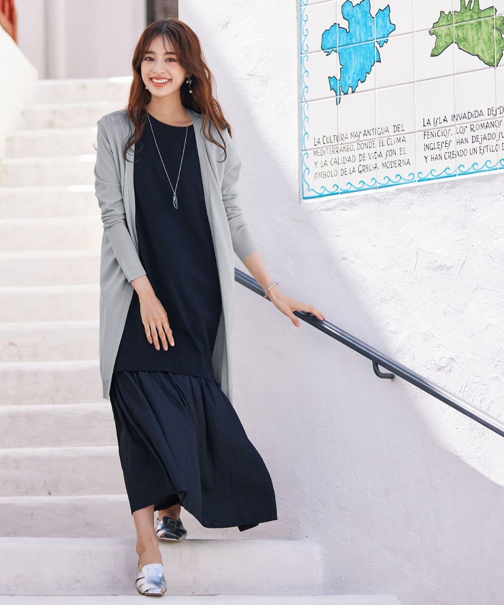 Tiaclasse 【洗える】バックリブプリーツ編みロングカーディガン 