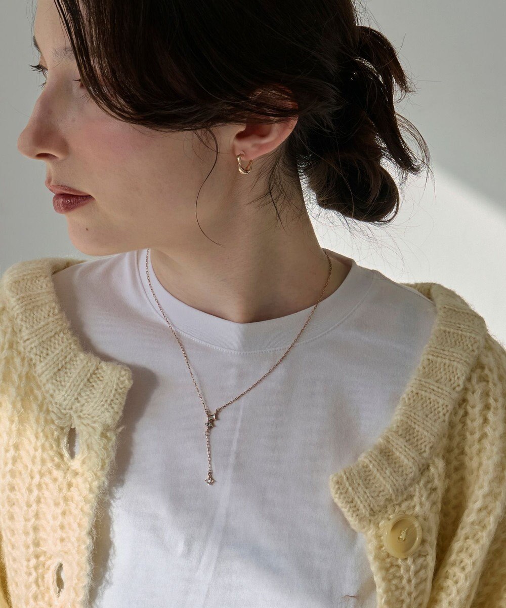 Phoebe 【金属アレルギー対応】ラディアンスビジューYラインネックレス　シャンパンゴールド 