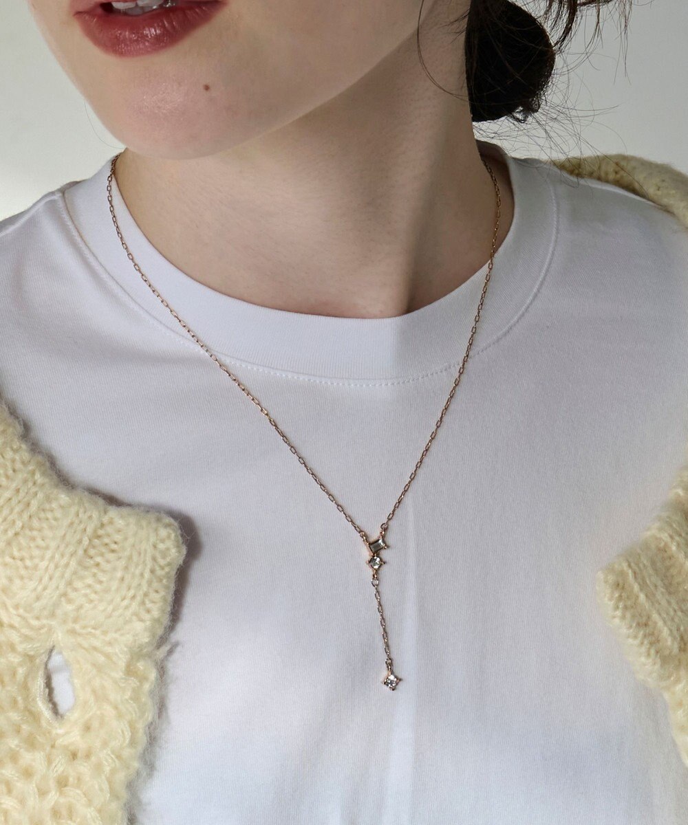 Phoebe 【金属アレルギー対応】ラディアンスビジューYラインネックレス　シャンパンゴールド 