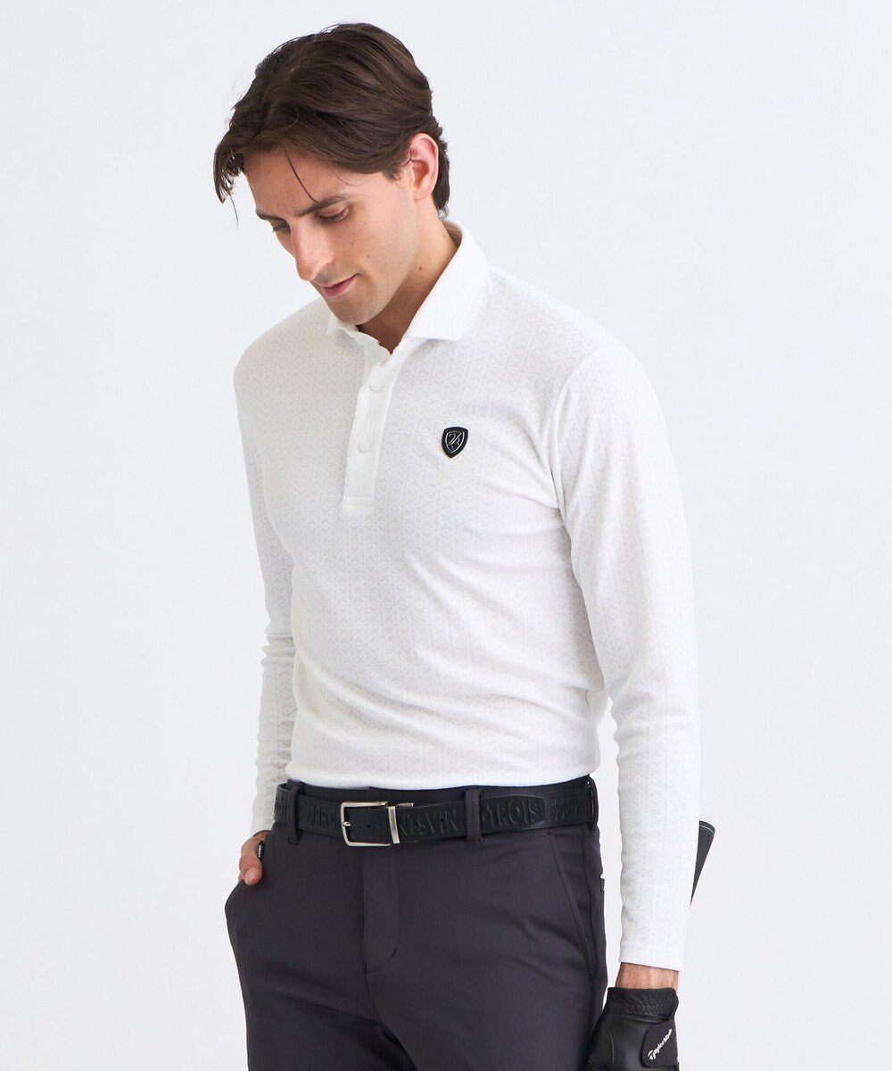 23区GOLF 【MEN】モノグラムジャガード長袖ポロシャツ 