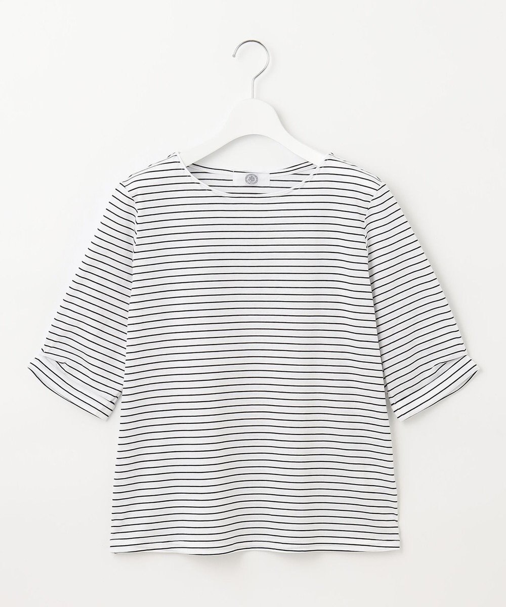 J.PRESS LADIES 【接触冷感・UVケア】 スムースジャージー タックスリーブ ボーダー カットソー 