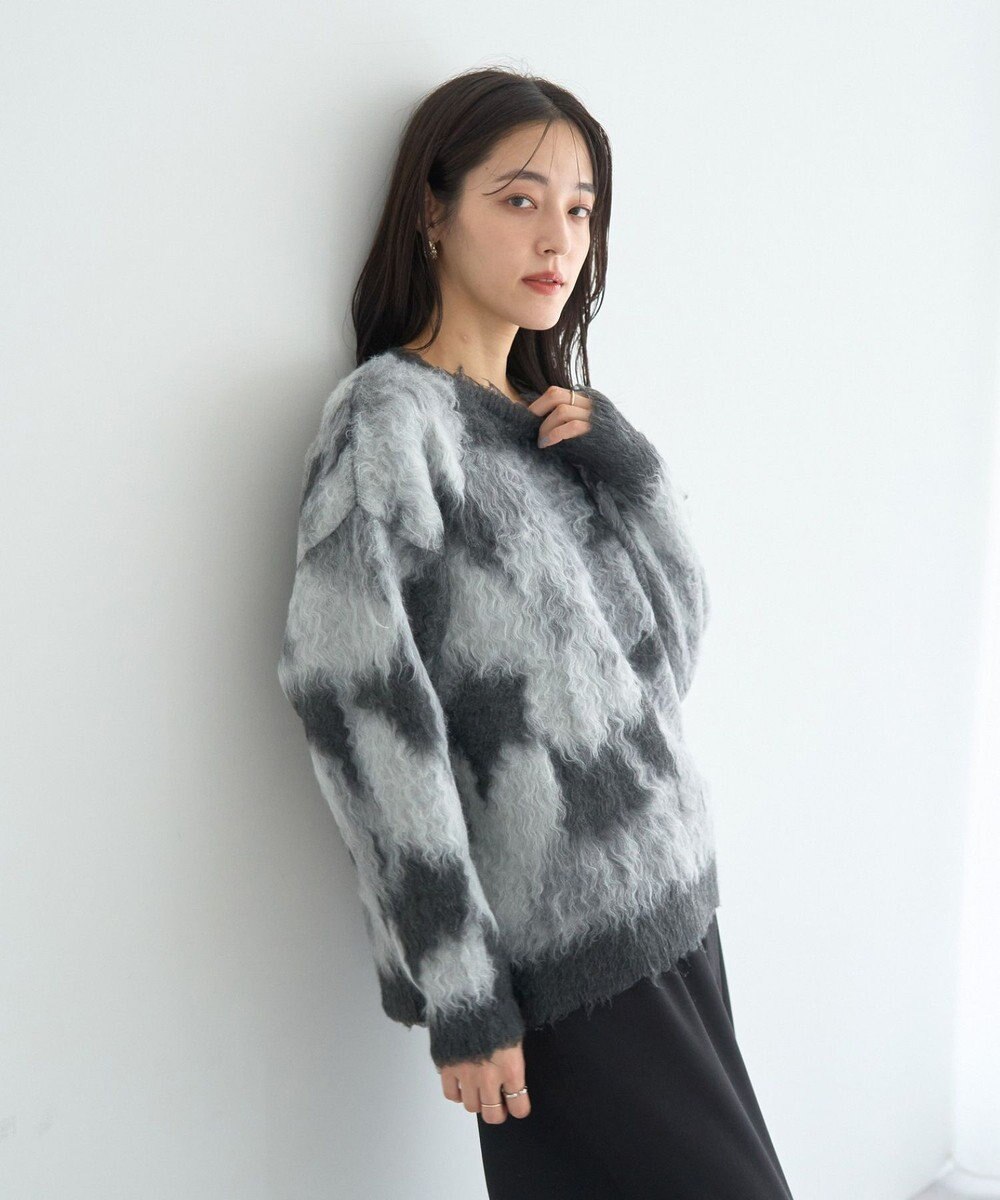 YECCA VECCA フラワー柄シャギーニット 