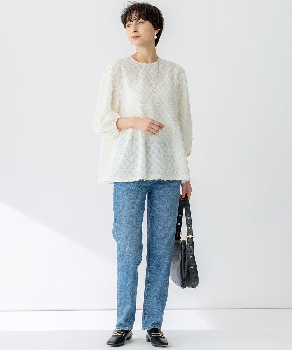 23区 L 【洗える】シアーカットジャカード ブラウス 