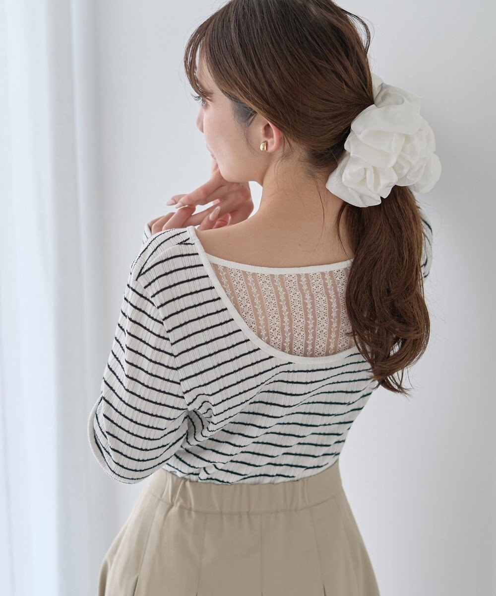 earth music&ecology ランダムチェーンリブバックレースプルオーバー 