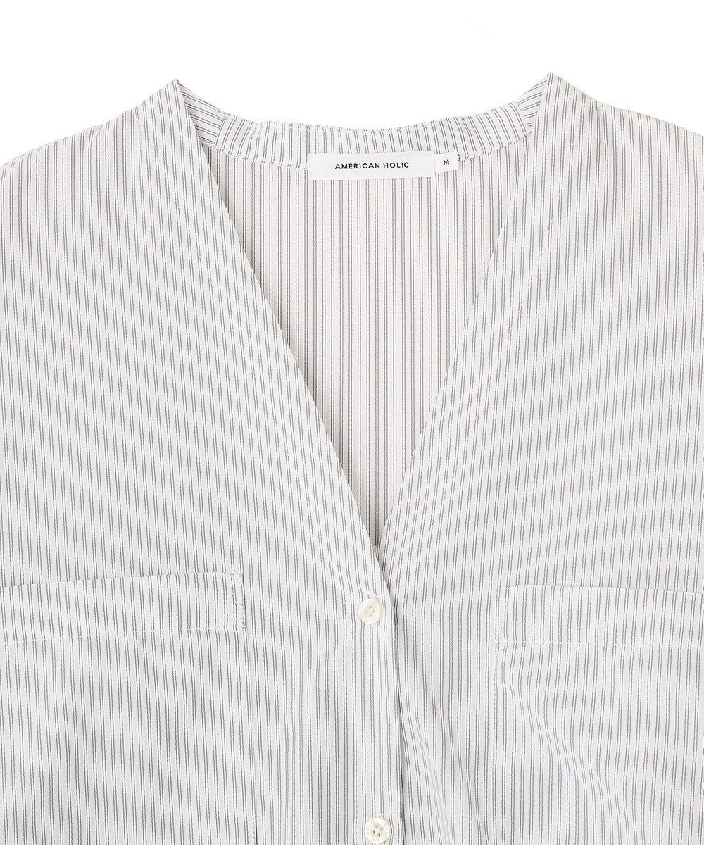 AMERICAN HOLIC 【イージーケア】ストライプVネックシャツ 