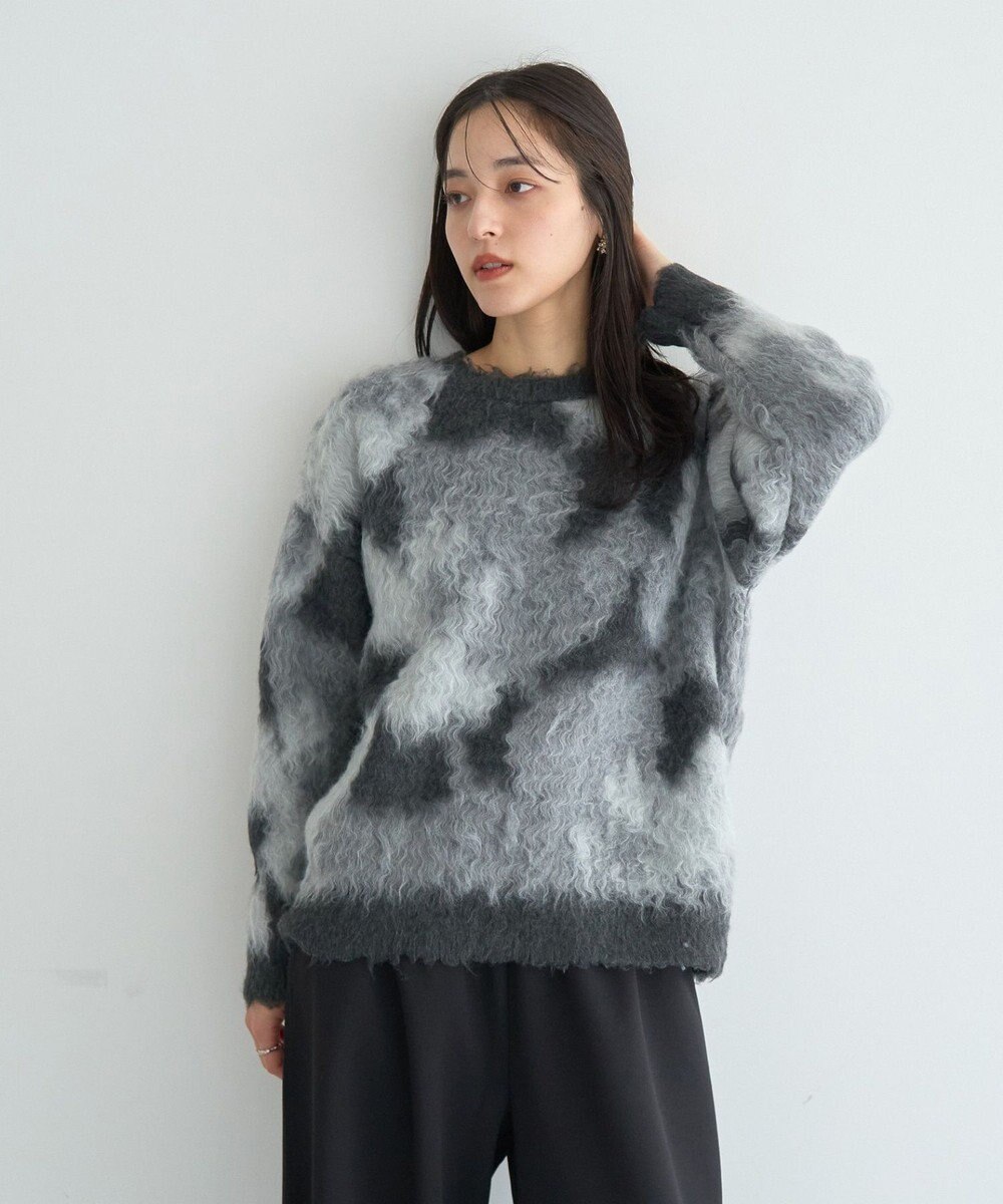 YECCA VECCA フラワー柄シャギーニット 