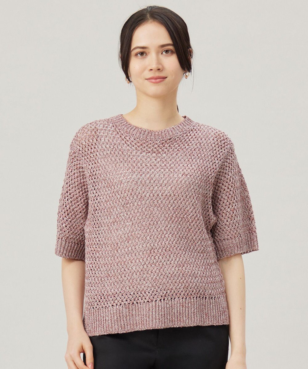 自由区 【洗える】カラーミックスメッシュリネン ニット 