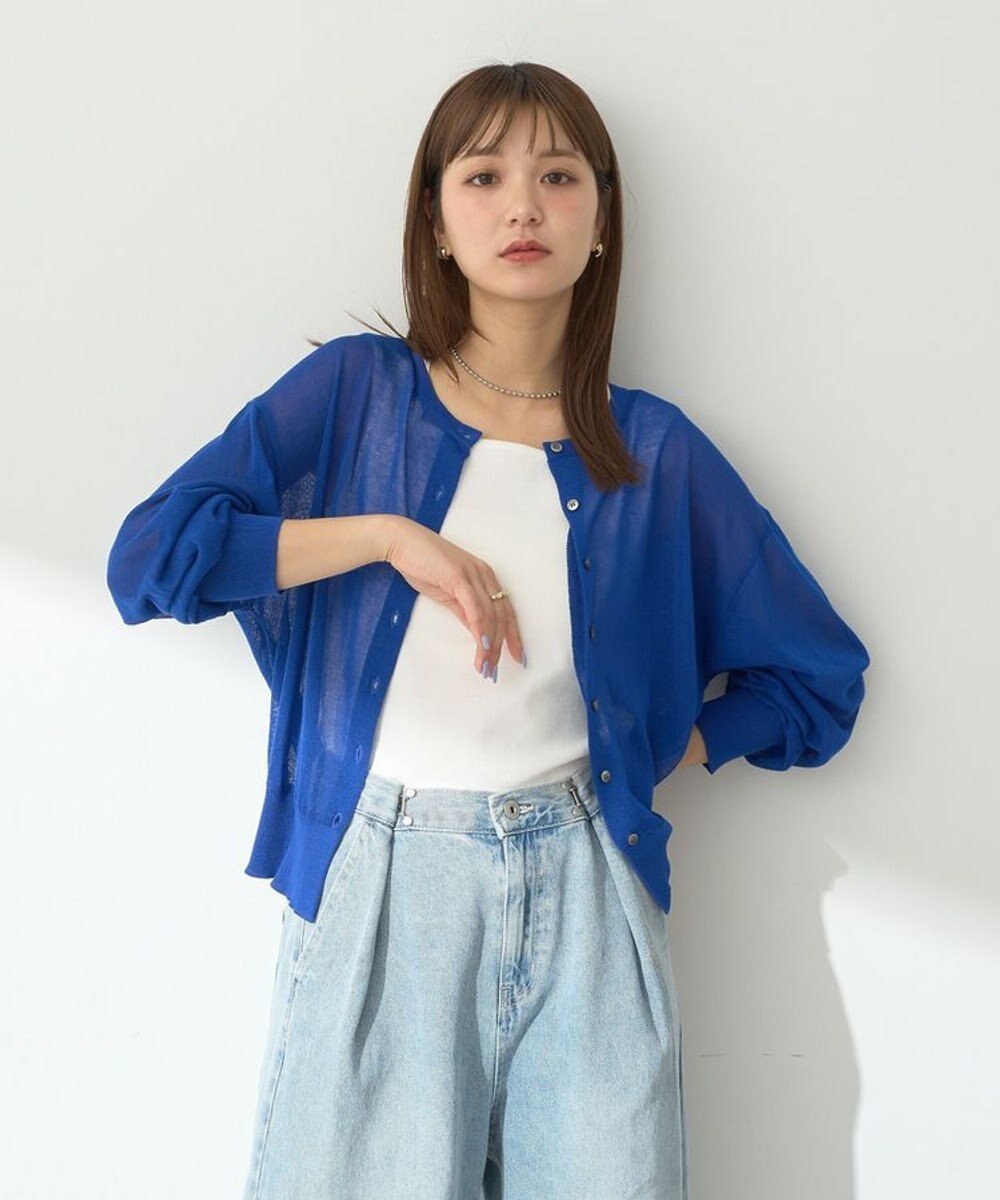 earth music&ecology 接触冷感シアークルーニットカーディガン 