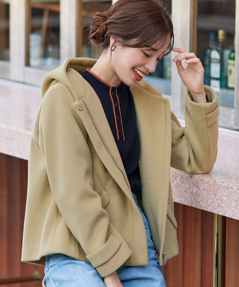 Tiaclasse ウールライクフーデットショートコート 