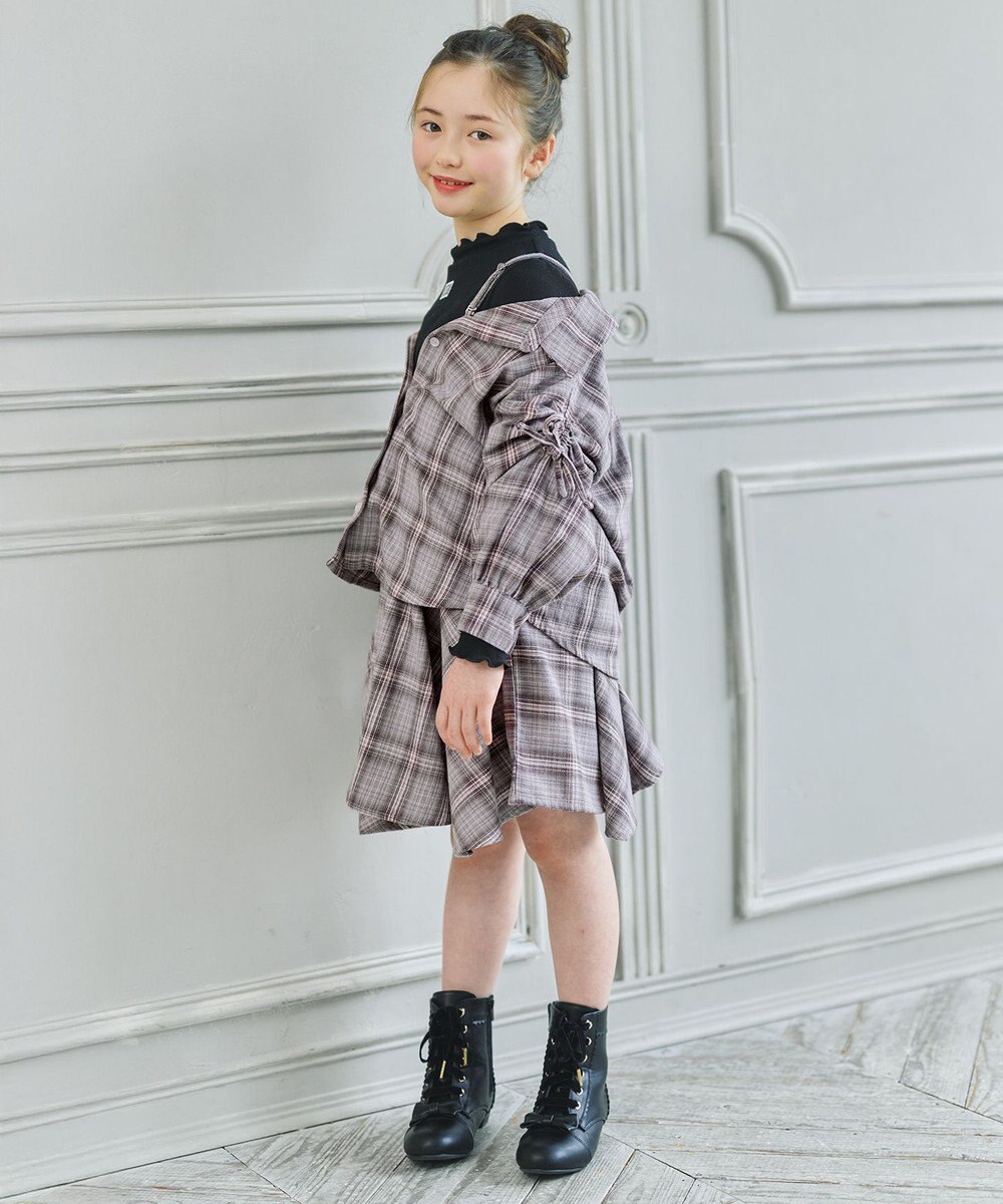 ANY KIDS オンオフショルダー チェックシャツ 