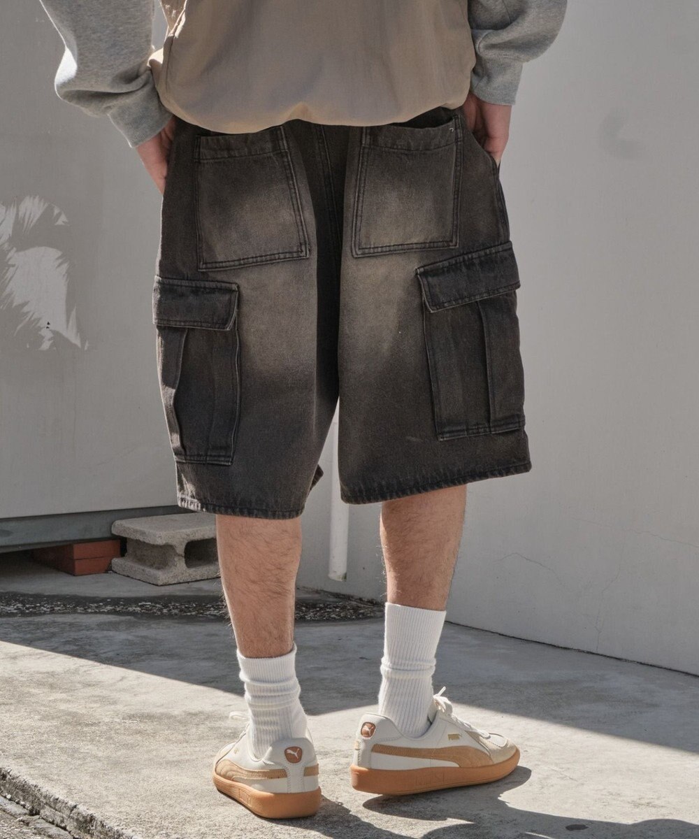 WEGO 【SMLサイズ展開】イージーバギーデニムカーゴショーツ 
