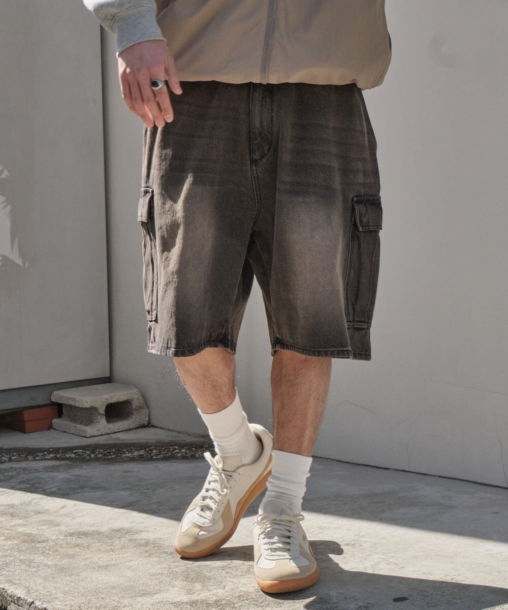 WEGO 【SMLサイズ展開】イージーバギーデニムカーゴショーツ 