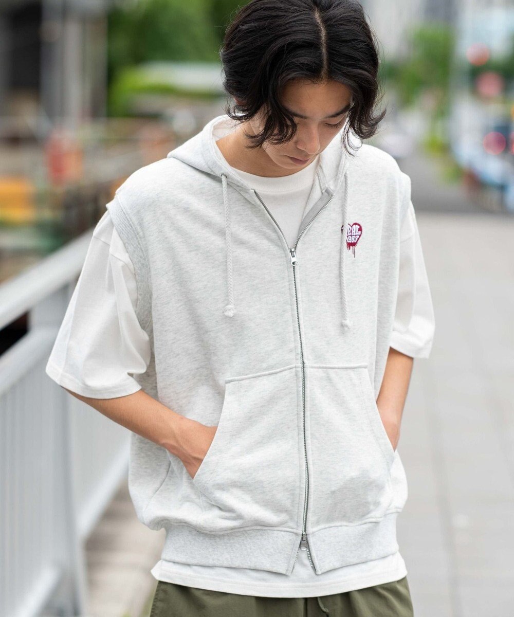 WEGO 【ユニセックス着用ITEM/MLサイズ展開】ワンポイントノースリジップパーカー 