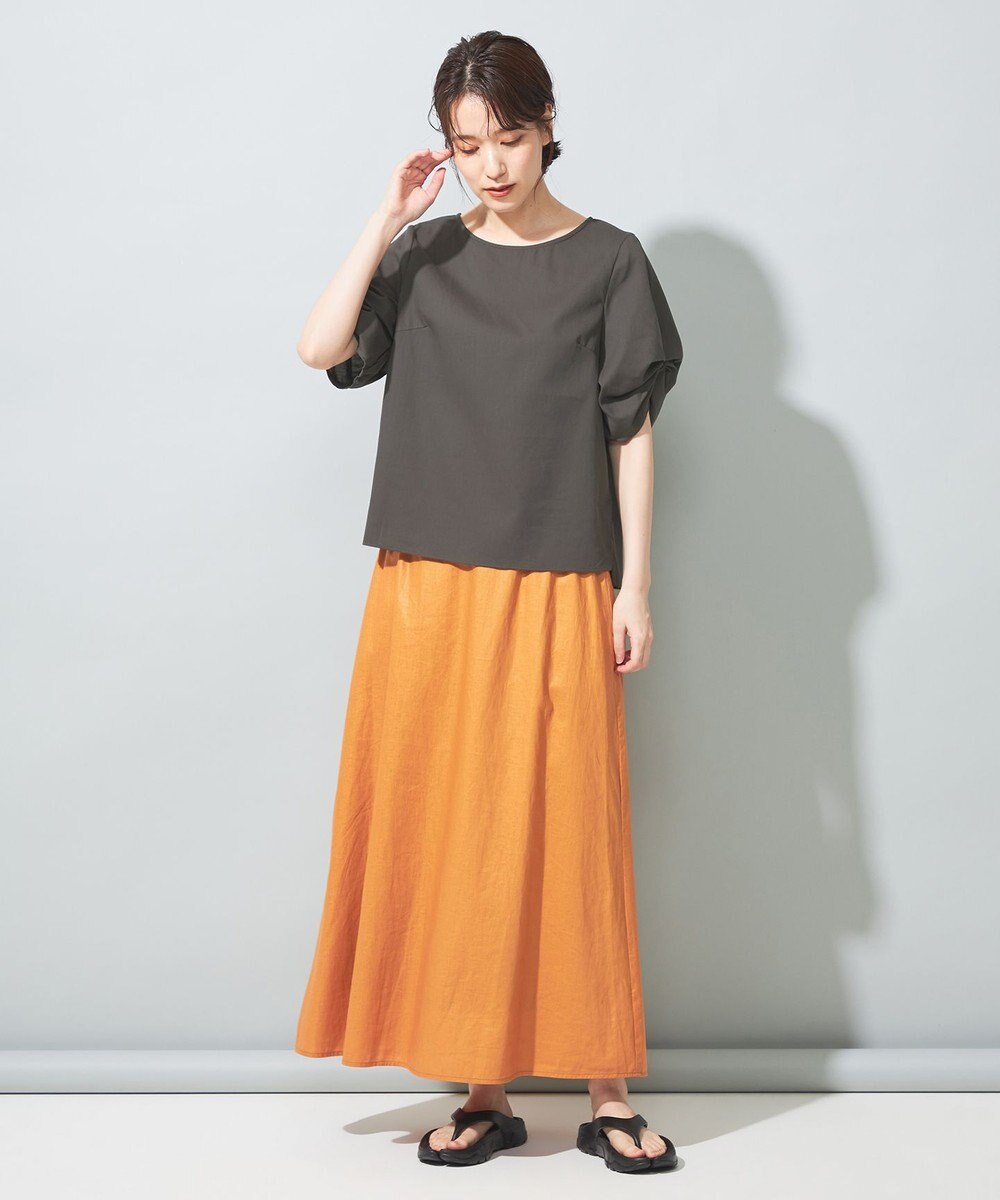 SHARE PARK LADIES 【洗える】リネンレーヨンコーティングウォッシュスカート 