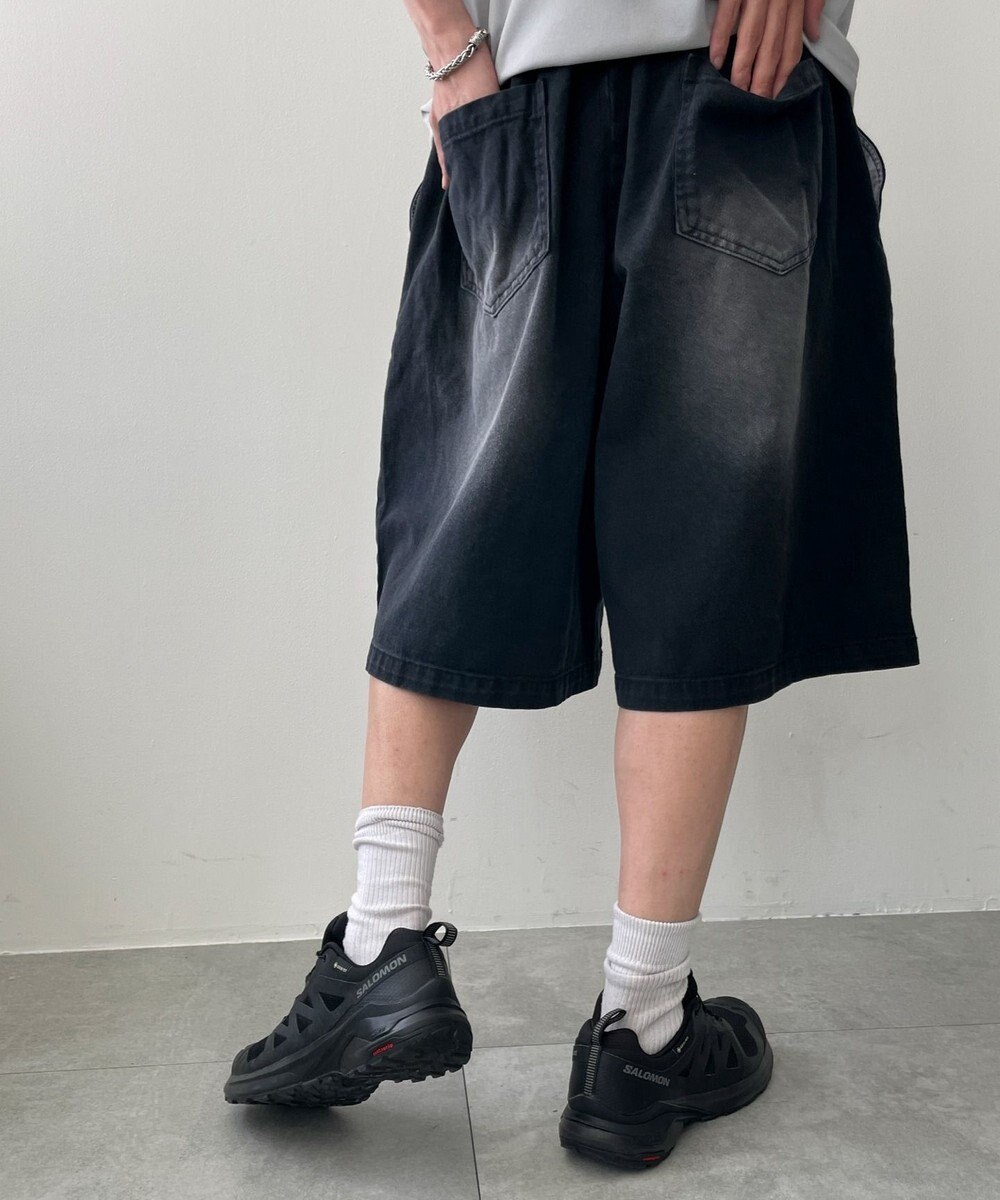 WEGO ツイルブラスト加工ワイドショートパンツ 