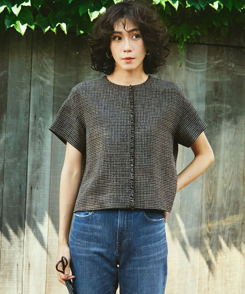 23区 【洗える】ツイーディーカラーミックス ハーフスリーブ ブラウス 