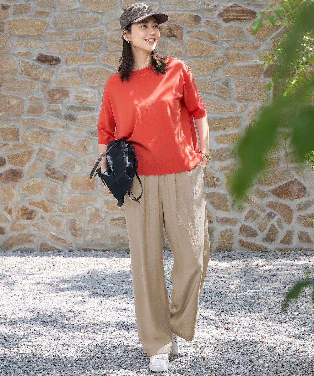 自由区 L 【接触冷感・UVカット】クレープストレッチプルオーバー ニットⅡ 