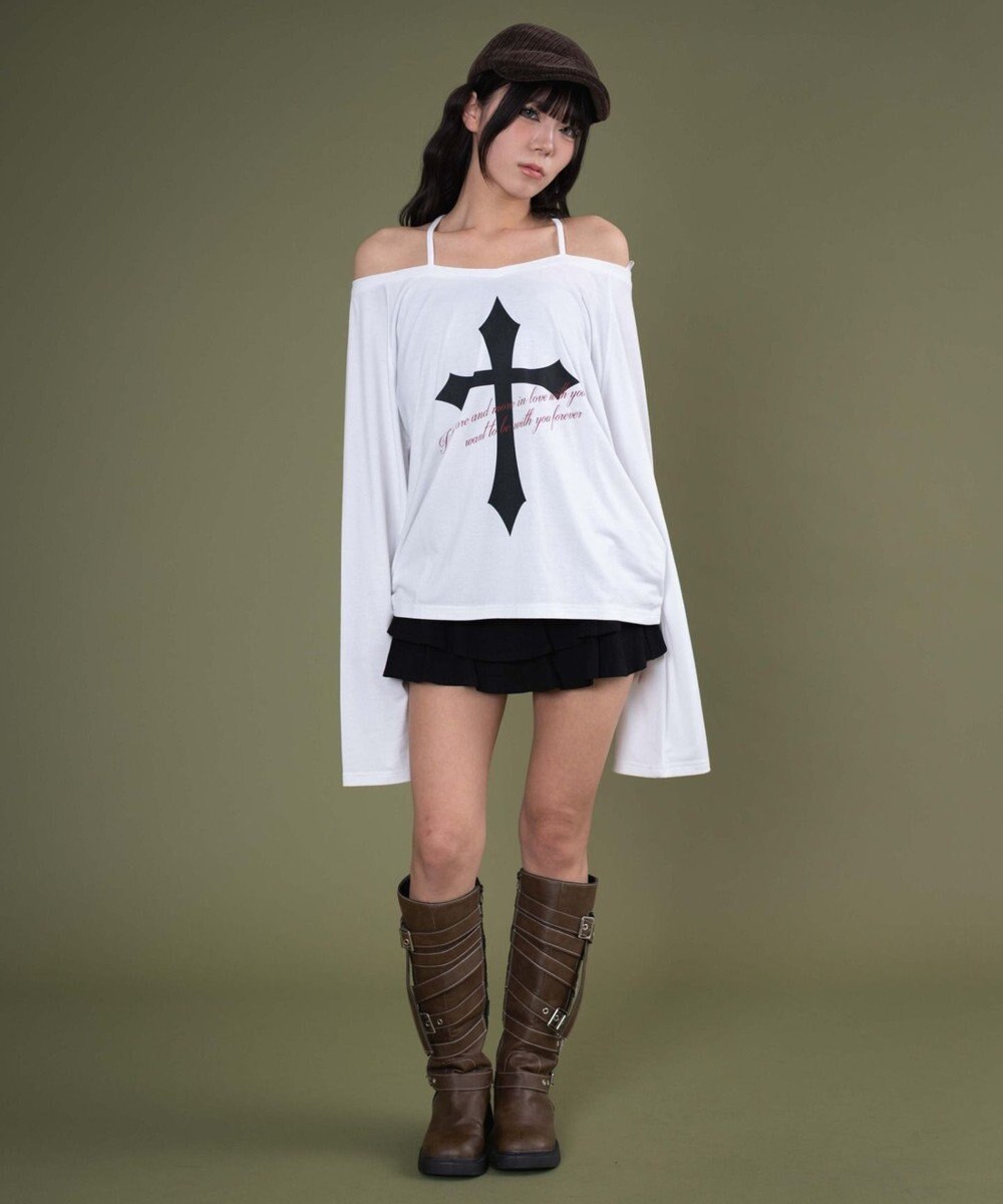 WEGO オフショルダークロスロゴトップ 