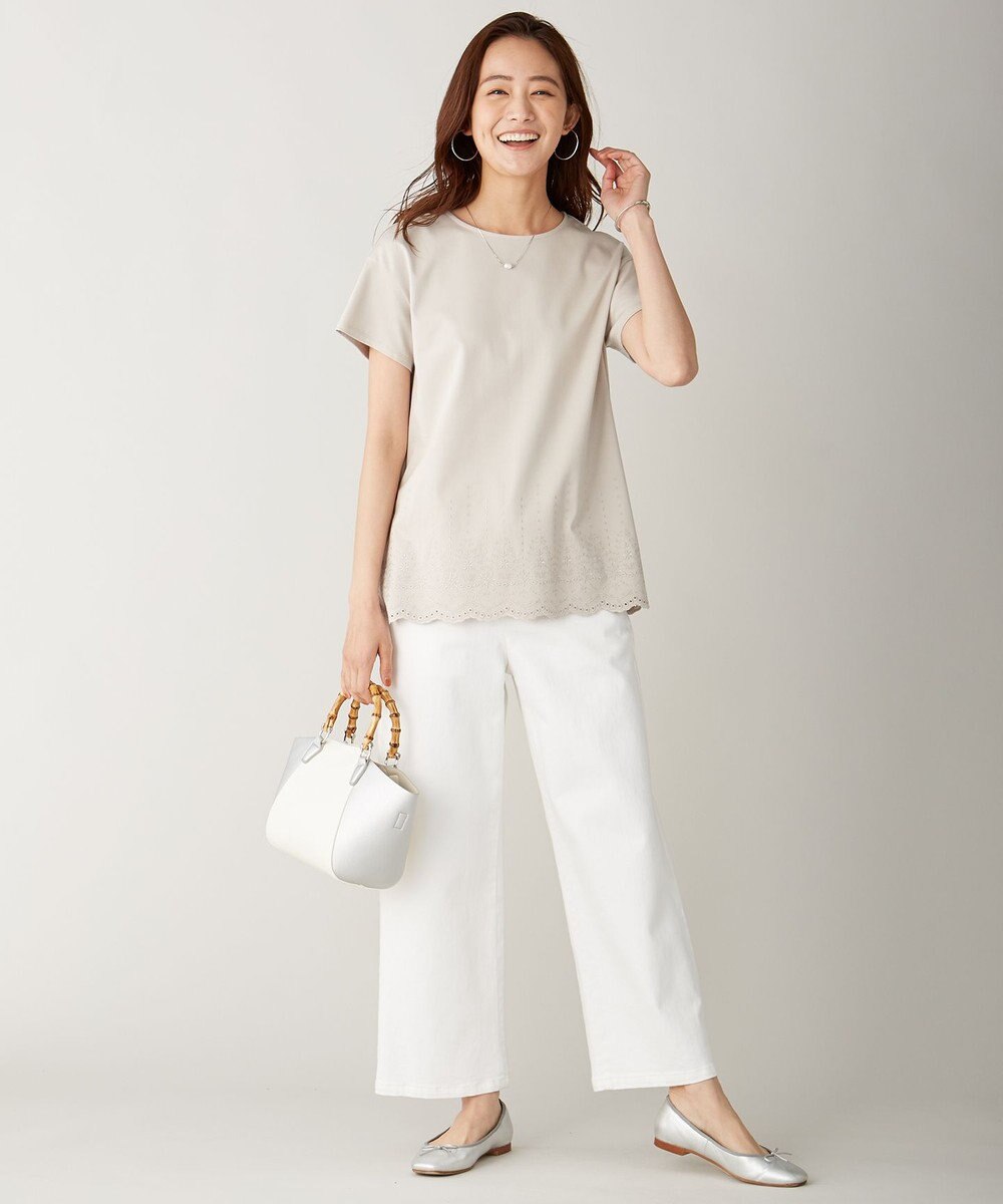 J.PRESS LADIES L 【UVケア・接触冷感】コンパクトコットンスムース 裾刺繍 カットソー 