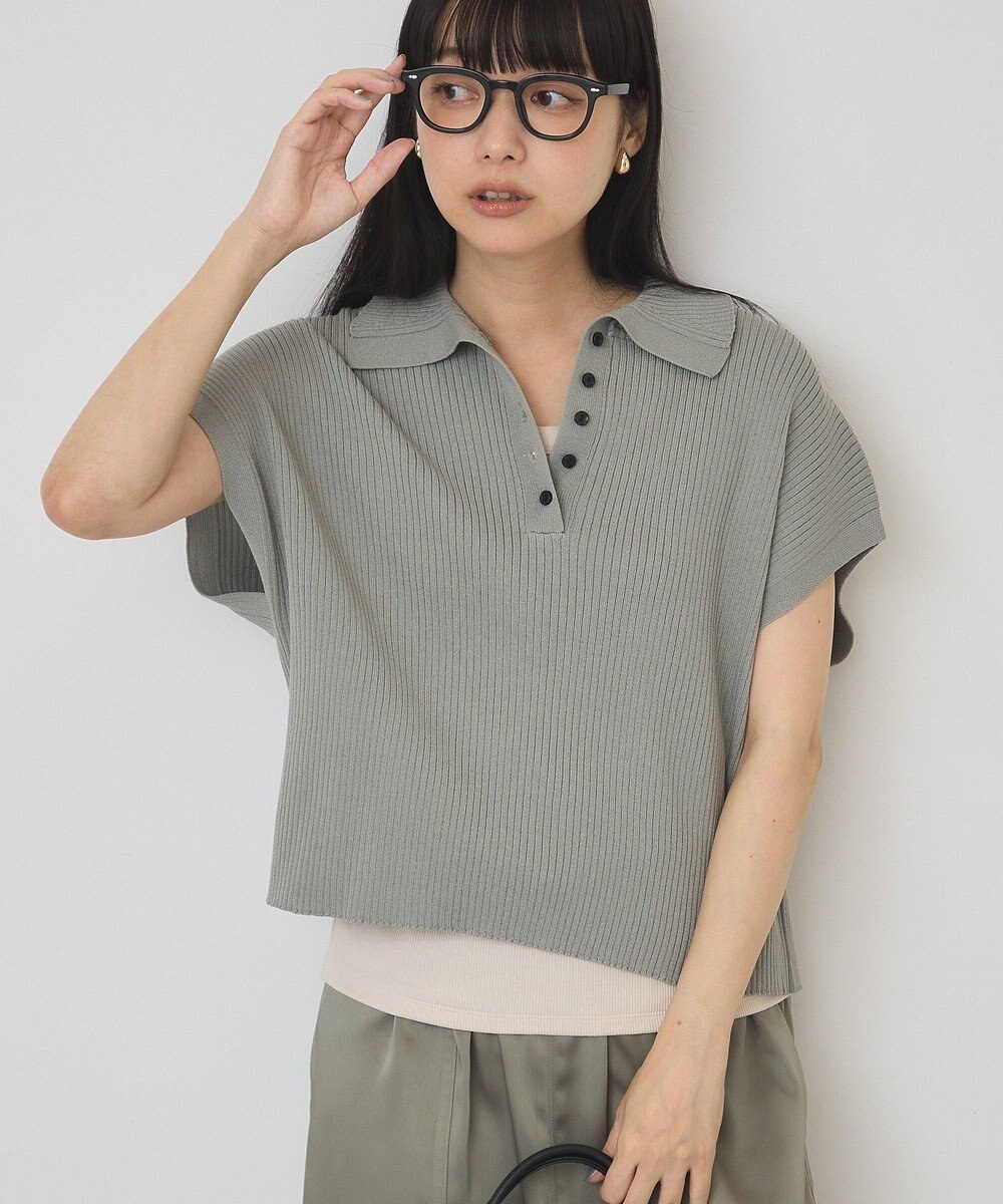 AMERICAN HOLIC フレンチスリーブリブニットポロ 