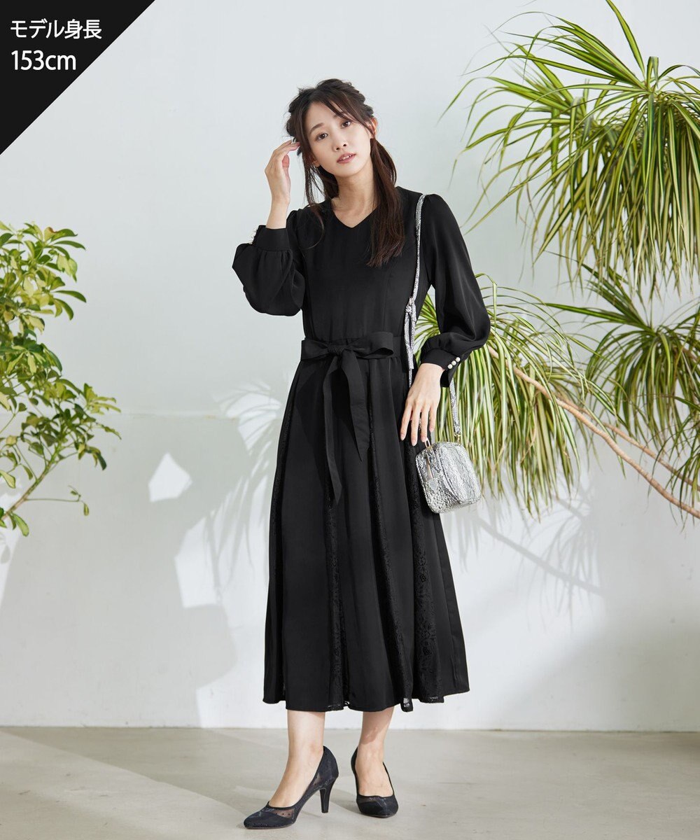 Tiaclasse 【洗える】レース切り替えフレアワンピース 