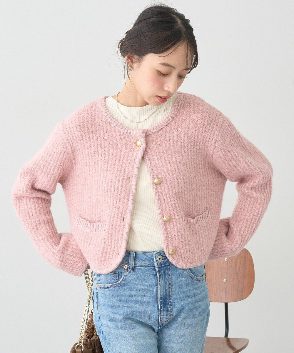 earth music&ecology 【WEB限定】ゴールド釦ショートニットカーディガン 