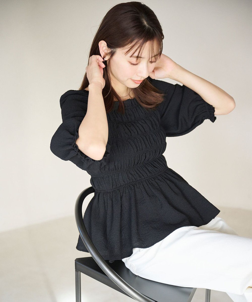 #Newans 2WAYシャーリングペプラムブラウス 