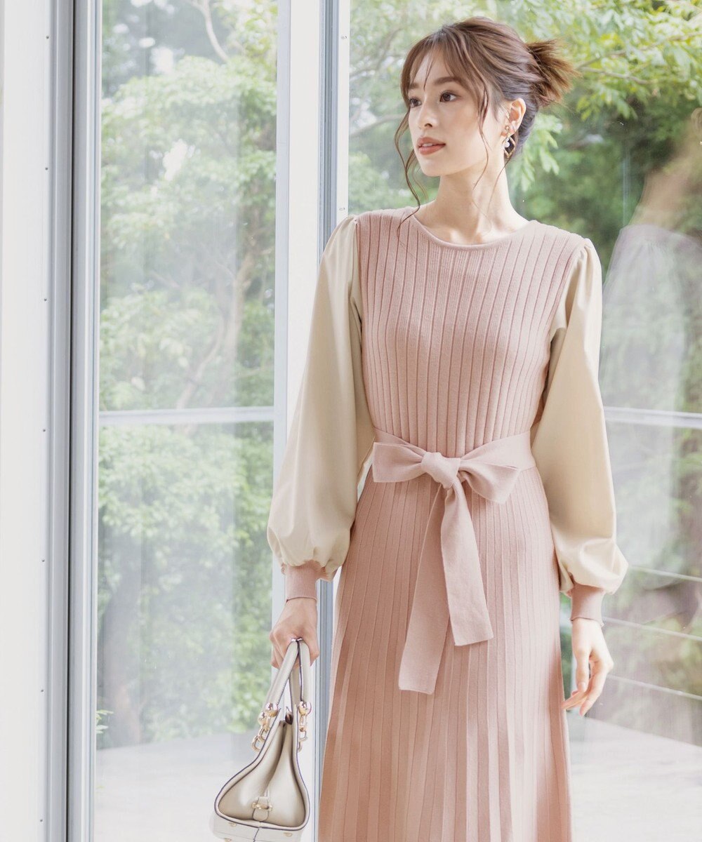 Tiaclasse 【洗える】パフ袖ニットコンビワンピース 