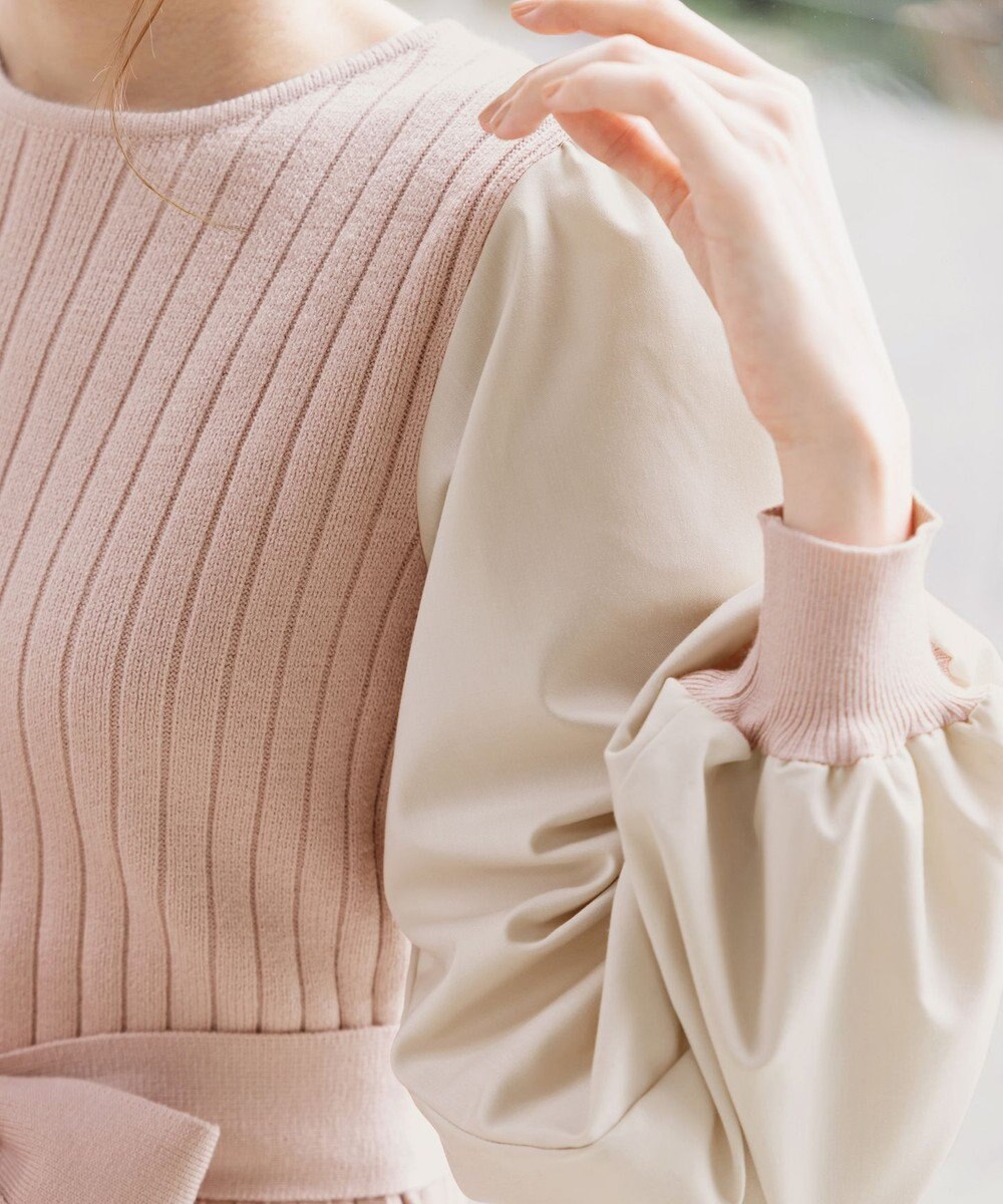 Tiaclasse 【洗える】パフ袖ニットコンビワンピース 