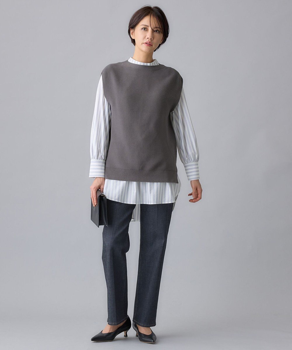 自由区 L 【WEB限定・洗える】コットンストレッチホールガーメントニット ベスト 