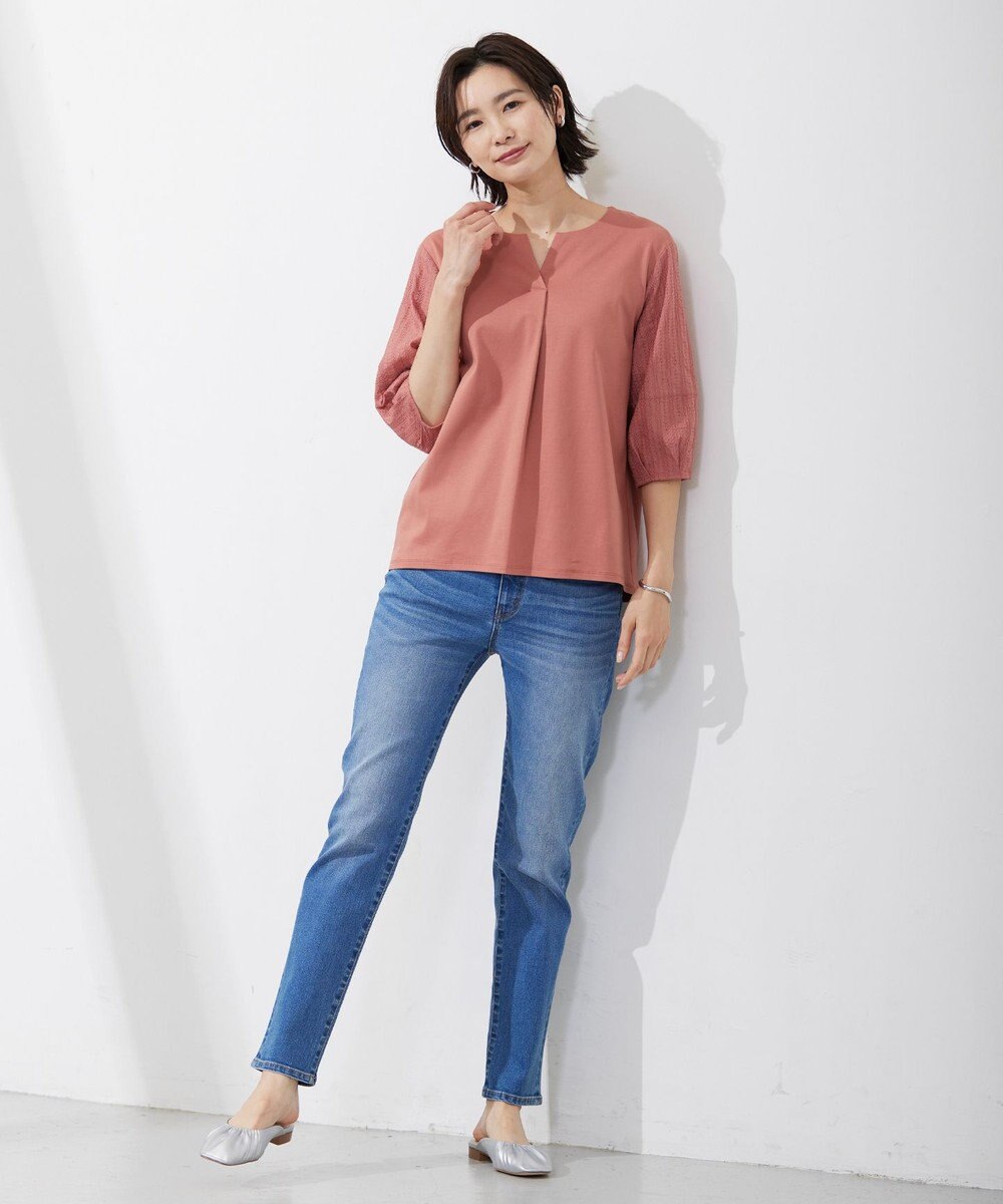 J.PRESS LADIES 【WEB限定カラーあり・接触冷感・UVケア】 スムースジャージー キーネック カットソー 
