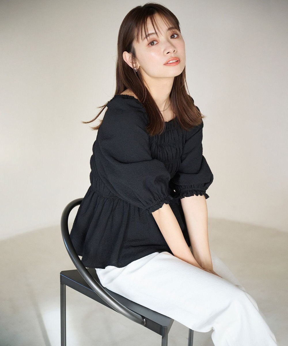 #Newans 2WAYシャーリングペプラムブラウス 