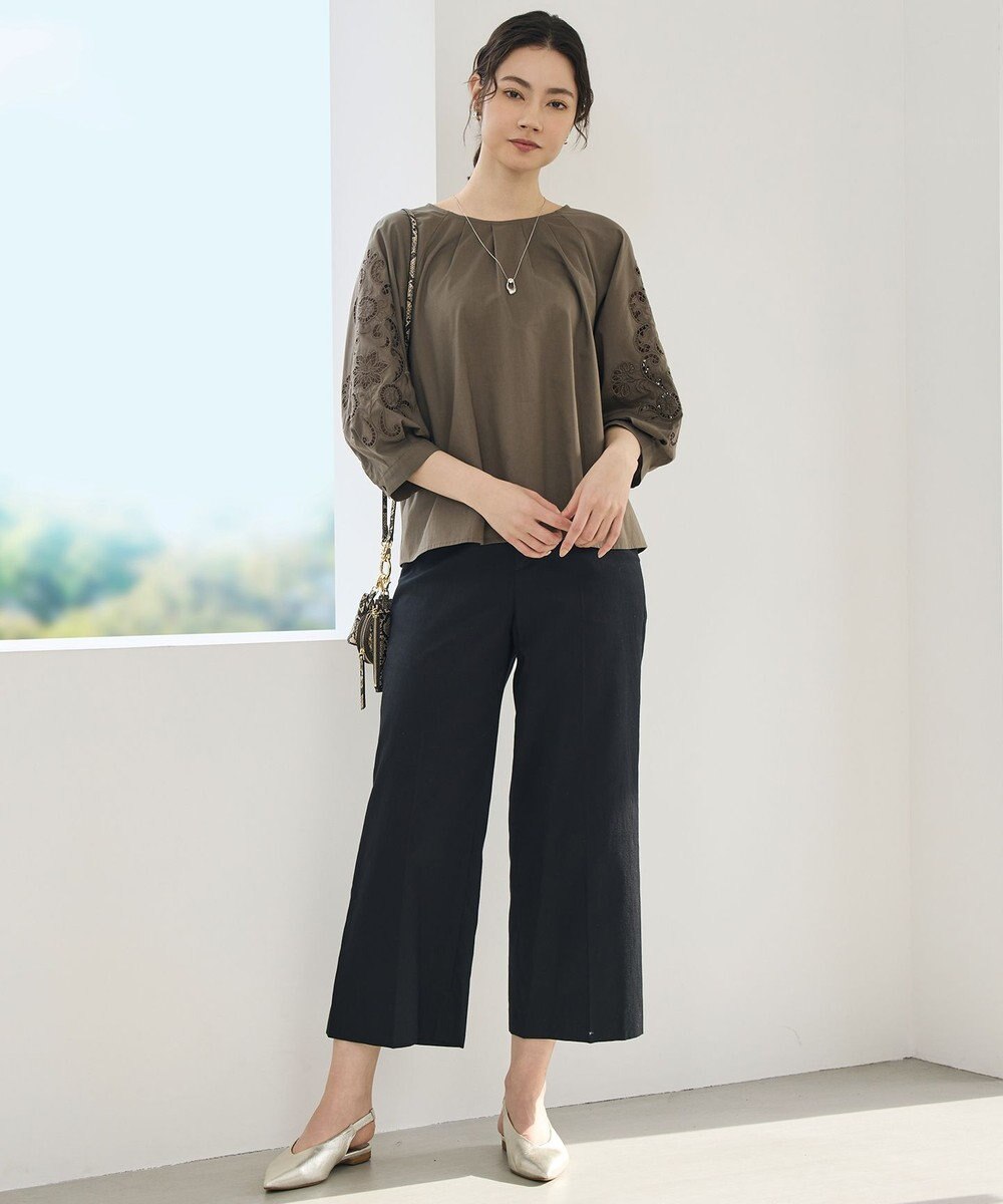 自由区 【カタログ掲載・定番人気・新色追加】コットンサテンクロップド丈ワイドストレート パンツ 