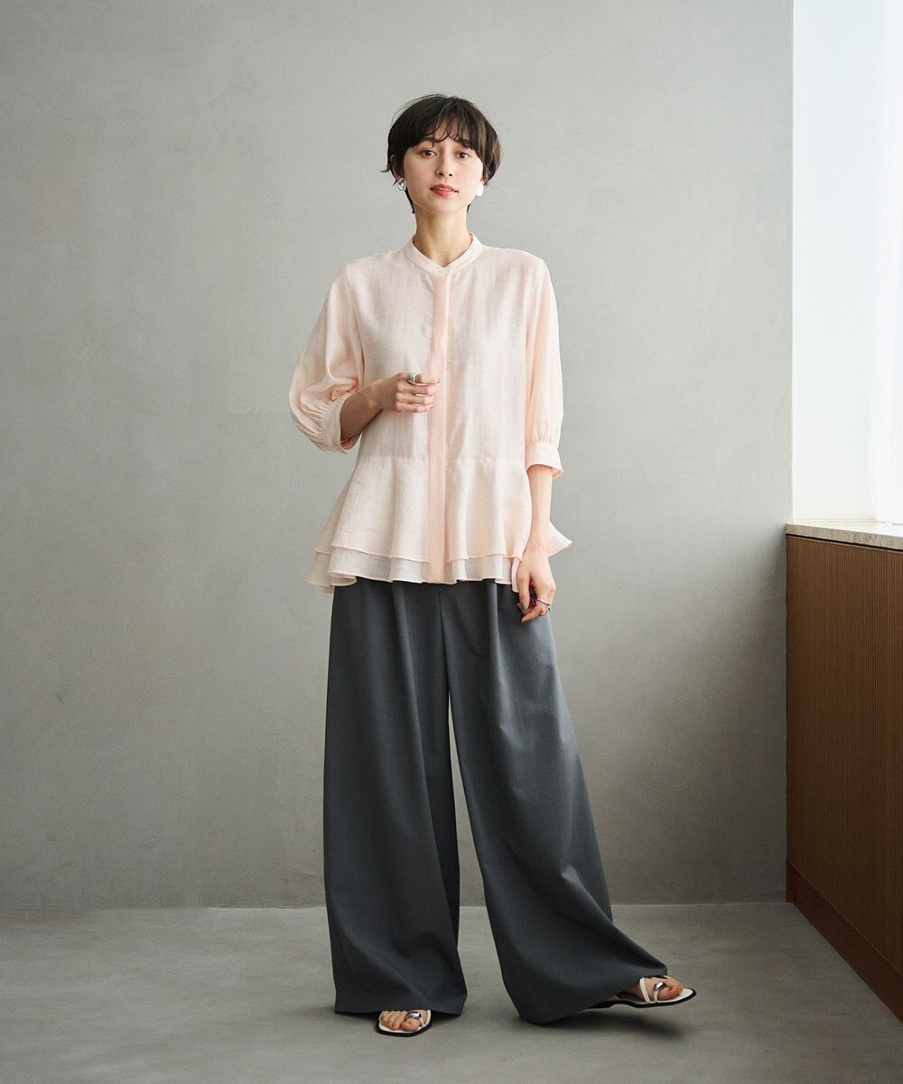 #Newans 【洗える】ダブルフリルヘムシアーシャツ 