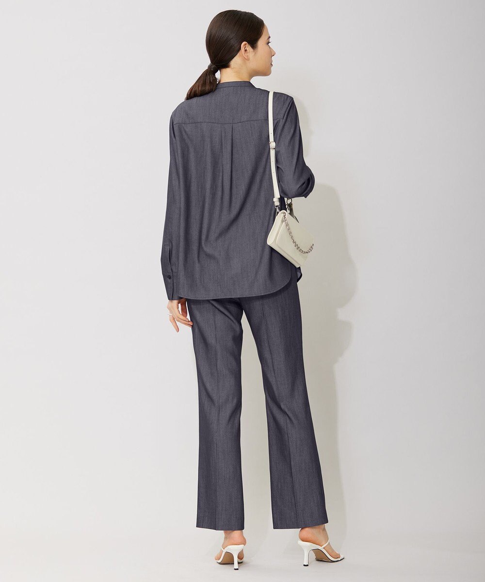 ICB 【洗える】リアクティブソフトデニム バンドカラーシャツ 