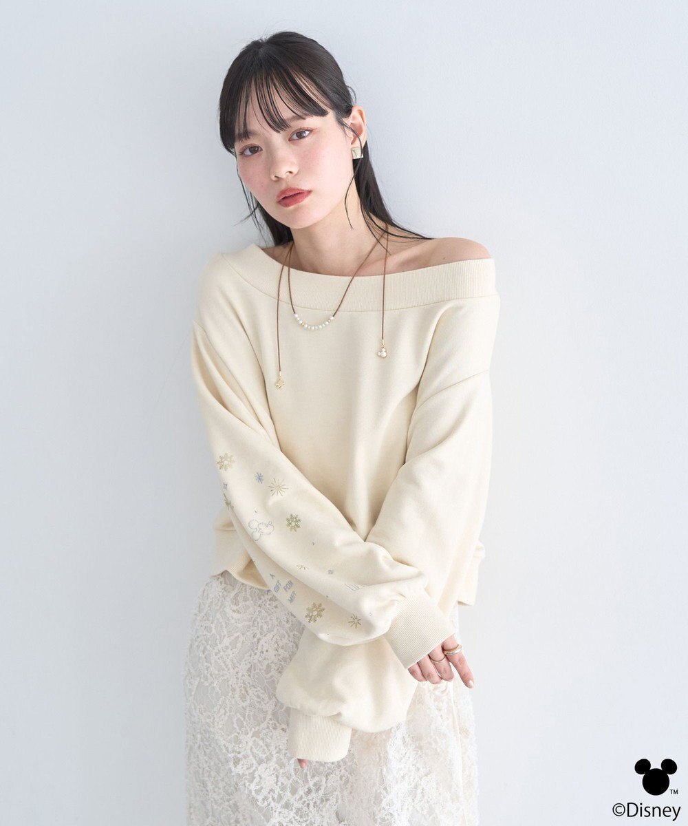 earth music&ecology 【予約】Disney/キラキラモチーフ刺繍オフショルスウェット 
