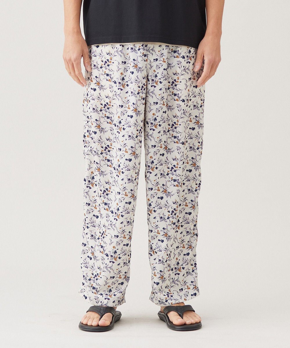 UNFILO MENS ボタニカルプリント イージーテーパードパンツ 