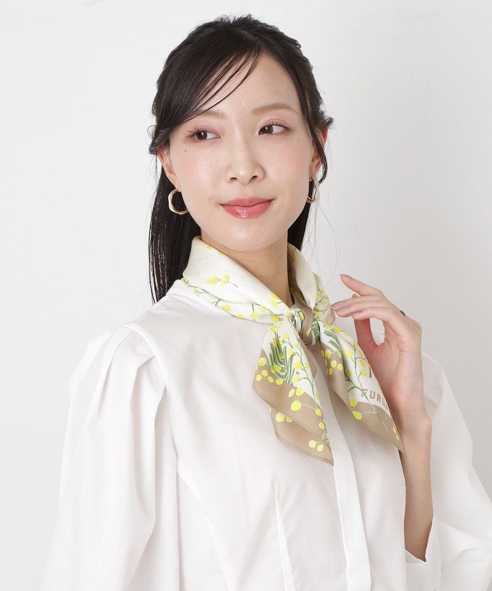 MOONBAT 【シルク100%】FURLA (フルラ) ミモザ シルクプリントスカーフ 65cm×65cm UV対策 手洗い可能 